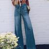 Pantalones Anchos Elegantes y Versátiles con Caída, Sin Estiramiento, Decoración de Cordones, Adelgazantes, Pantalones de Mezclilla Artísticos para Mujer