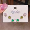 Exquisitos y de Alta Gama Aguja de Plata Zircón Verde Girasol Tres Pares de Aretes para Mujer Estilo Coreano de Alta Gama Juego de 6 Piezas de Aretes