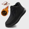 Sapatos Masculinos Gorilla 2026 Inverno Novo Couro Genuíno Versátil Cano Alto para Homens Preto Forrado com Lã Sola Grossa Casuais de Couro para Homens