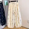 Pantalones de Linterna de Algodón y Lino Estampados Retro para Mujer Verano Delgados Casuales Cortos tipo Harem Versátiles Sueltos Joggers con Puños