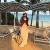 Conjunto de Férias na Praia para Mulheres, Top Cropped de Manga Longa com Decote V e Babados de Verão com Saia Evasê Cauda de Peixe Emagrecedora