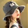 Chapéu de Pescador Cowboy Fofo para Primavera e Verão com Bordado, Design Versátil de Pinguim, Chapéu de Balde Simples Lavado para Proteger do Sol, Retrô