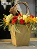 Bolsa Tote de Papel Kraft Dia das Mães 520, Caixa Tote com Flores, Materiais de Embalagem para Flores, Sacola para Planta em Vaso Pequena