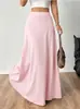 Falda Larga de Línea A Lisa de Cintura Alta para Mujer, Estilo Europeo y Americano, Sencilla, Casual, Elegante, Adelgazante, Falda con Dobladillo Ancho