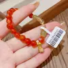 Pulsera de Ágata Roja Natural con Cuentas Fresca y de Moda para Mujer, Diseño de Nicho, Bolso de Dinero de Moda como Accesorio de Mano, Accesorio de Celebridad de Internet