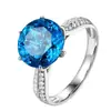 Anillo de topacio azul suizo estilo coreano con baño de oro blanco de 18 quilates natural de 3 quilates y topacio en el Rin
