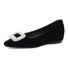 Nuevo R Boca Baja Estilo Noche Punta Cuadrada Pequeña Hebilla Cuadrada Pedrería Flats Gamuza Plano Altura Interna Aumentando Zapatos Zapatos Versátiles para Mujer