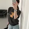 Camiseta de manga corta de algodón puro para mujer con estampado de cachorro estilo caricatura coreana, nuevo estilo de verano 2026, holgada y versátil, top que rejuvenece