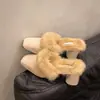 Faixa de Cabelo Fofa Salto Alto Meio Aberto Roupa Externa Feminina 2026 Estilo Coreano Nova Celebridade da Internet Sapatos Mule de Salto Médio-Alto Sapatos Femininos