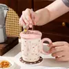 Taza de Cerámica Animal Corazón Modelo Nuevo 2026 con Tapa, Taza para Niñas, Regalo de Oficina, Vaso con Popote de Alto Valor