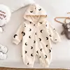 Mameluco con Capucha Estampado Completo Ropa Infantil de Otoño Body de Manga Larga para Bebé Mameluco Cálido Forrado de Lana Estilo Cremallera