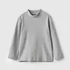 Categoría Camiseta Básica Peinada de Algodón con Felpa Inferior para Niños Niñas Cuello Semi Alto Mangas Largas Cálidas Tallas Mediana y Grande Ropa de Otoño e Invierno para Niños