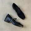 Zapatos Mary Jane de Piel de Cordero Suela Suave Punta Cuadrada Moño Mujer 2026 Nuevos Retro Tacón Medio Tacón Grueso Zapatos Negros