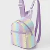 Mini mochila acolchada de PU en multicolor arcoíris, sensación de alta gama, ligera para viajes y ocio, hecha a medida por el fabricante