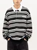Sudadera retro a rayas de manga larga estilo americano para hombre, nueva colección 2026, corte holgado, efecto adelgazante, jersey casual con cuello polo