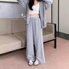 Pantalones casuales con ribete de encaje para mujer, pantalones deportivos holgados de cintura alta para primavera y otoño, pantalones de pierna ancha.