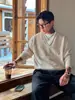 Suéter Falso de Dos Piezas con Cuello en V Profundo "Estilo Old Money" de Fábrica para Hombre en Otoño e Invierno, Tendencia de Suéter de Punto de Gama Alta y Relajado