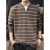 Sudadera de Algodón Jacquard Retro Americana de 280g de Falso Dos Piezas con Rayas para Hombre 2026 Otoño Nueva Moda Marca Holgada de Manga Larga