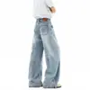 Jeans Retro Americanos Lavados Azul Claro Scimitar para Hombres y Mujeres, Pantalones Anchos de Verano High Street, Pantalones Casuales Sueltos con Caída