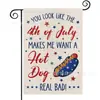 Popular Bandera de Jardín del Día de la Independencia de Amazon Perro Estrella Estampado Material de Lino Bandera Decorativa Americana para Exteriores