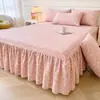 Faldón de Cama de Gasa de Doble Capa Engrosado Pieza Única Universal para Todas las Estaciones No es Sábana de Cama 100% Algodón Puro con Dobladillo Fruncido Cubierta Inferior fea Cubierta de Faldón de Cama