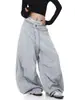 Calças de paraquedista americanas plissadas de perna larga, calças cargo de trabalho de verão high-street plus size, calças retas casuais largas