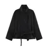 Venta al por mayor transfronteriza de ropa para mujer: Chaqueta de trabajo de ante sintético, elegante y sencilla, de manga larga, cuello alto y cinturón, 2026