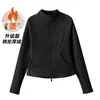 Top Deportivo con Cuello Alto y Cierre de Cremallera para Mujer, Delgado de Forro Polar Cálido para Otoño/Invierno, Chaqueta de Fitness, Adelgazante, con Agujero para el Pulgar, Ropa para Pilates y Yoga