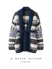 Nuevo Suéter de Punto Grueso Jacquard Retro de Cachemira para Otoño e Invierno para Mujer, Suéter Grueso de Estilo Perezoso Bloque de Color Capa Base