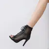 Sandálias de Comércio Exterior Salto Agulha Botas de Cano Curto Vazadas Sandálias de Salto Alto para Dança Cadarço Tamanho Grande Sapatos de Dança Jazz Bico Peixe Sapatos Femininos