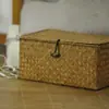 Cesta de Armazenamento Tecida com Capim-Marinho Estrutura Cesta de Armazenamento Tecida com Palha Rattan com Tampa Caixa de Armazenamento para Artigos Diversos de Mesa Lanches