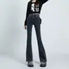 Jeans Slair Negros para Mujer Otoño e Invierno Nuevos Pantalones de Pierna Ancha de Cintura Alta Ajustados Forrados de Polar Pantalones Vintage en Forma de Herradura