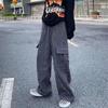 Calça Casual Reta Estilo Hong Kong para Meninos Outono e Inverno Tendência Estilo ins Calça Wide Leg Hip-hop High Street Calça Longa