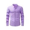 Camisa Masculina Retro de Linho Imitado com Gola Alta e Manga Longa, Camisa Social de Negócios Anti-Amassar de Alta Qualidade, Camisa Fina de Verão para Homens