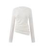 Top plisado de lana Tencel de cuello redondo para mujer, corte ajustado