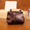 Cartera de cuero curtido vegetal estilo japonés cepillada a mano para monedas, unisex, billetera de piel de vaca con combinación de colores retro, portatarjetas para auriculares