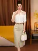 [En stock] Conjunto de dos piezas con cinturón, nuevo de verano 2026 estilo coreano, elegante conjunto de camisa y falda para ir al trabajo