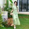 Ropa de Mujer Transfronteriza 2025 Nuevo Estilo Chino Jacquard Cheongsam Mejorado Falda Diaria Estilo Joven Vestido Falso de Dos Piezas