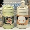 Vaso de Agua Aislado de Doble Bebida Ins Vaso Portátil Anti-Caída de Gran Capacidad Acero Inoxidable 304 Estudiante Lindo Vaso con Pajita