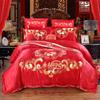 Venta al por mayor del fabricante Elegante Juego de Bordado para Boda de Cuatro Piezas Set de Cama de Boda Rojo de Algodón Puro de 100 Hilos Juego de Varias Piezas