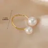 Anillo Abierto Ecológico, Elegante y Sencillo en Forma de U con Perlas Grandes y Pequeñas, Moda de Nicho, Anillo Ajustable Versátil para Mujeres