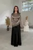 Top de manga longa com bainha irregular, cor sólida, renda de cetim emendada, para mulheres, disponível em estoque 2026, transfronteiriço europeu e americano