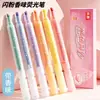 Set de marcadores brillantes y perfumados, marcadores de doble punta con forma de hacha, marcadores para diario de estudiante, bolígrafos para garabatear con brillantina