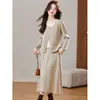 Shanlida Di Conjunto de Punto Estilo Coreano para Ir al Trabajo de Alta Calidad Falda Otoño Invierno Venta Caliente de Moda Elegante Adelgazante Suéter Base