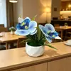 Decoração de Casa Orquídea Borboleta de 2 Flores Mini Planta em Vaso Desktop Jardim Artificial Arte Bonsai Artesanal Plástico Planta Verde Ornamento