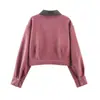 Atacado Fabricante de Roupas Femininas Transfronteiriço 2026 Aliexpress Mais Vendido Jaqueta Patchwork de Veludo com Gola de Couro