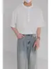 Camisa Polo Negra de Manga Corta con Cuello Henley para Hombre, Camiseta de Verano con Textura Estilo Old Money, Manga Media Pesada Americana