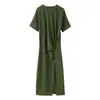 Vi no Site Independente Aliexpress Vestido Midi Plissado de Manga Curta com Gola Redonda Moda Estilo Europeu e Americano 1058153