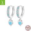 Prata Ziyun estilo retro original em forma de coração azul turquesa brincos elegante amor clássico s925 brincos de prata esterlina brincos