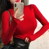 Camiseta Base de Cuello Alto para Mujer, Camisa Estilo Coreano Ajustada para Primavera y Otoño, Camiseta Interior Roja Oscura de Manga Larga, Top Ajustado con Cuello Superpuesto